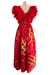 Rare Fall 1981 Fabrice Simon Couture Hand Painted Red & Gold Skirt & Top Dress Set