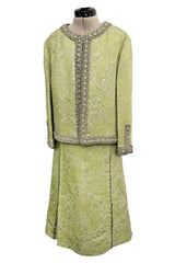 Fall 1966 Chanel Haute Couture by Coco Chanel Pale Green Metallic Lame Dress & Jacket Set