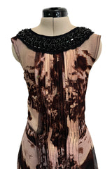 Prettiest Fall 2004 Prada Runway & Ad Campaign Print Silk Chiffon Dress w Beaded Detailing