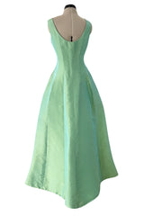 Rare Spring 1964 Cristobal Balenciaga Haute Couture Pale Mint Green Sculpted Silk Taffeta Dress
