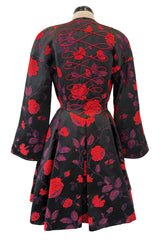 2000s Christian Lacroix Red Floral Brocade Dress or Jacket w Cording Detail