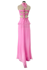 Dreamiest Spring 2007 Valentino Pleated & Bias Cut Pink Silk Chiffon Dress w Open Tie Back