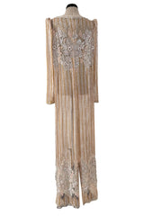 Gorgeous 1980s Unlabeled Fernando Pena Metallic Gold Thread & Pink Bead Sequin & Net Dress