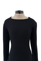 Fantastic 1990s Azzedine Alaia Ribed Black Knit Mini Dress w Flared Skirt & Inner Boy Shorts