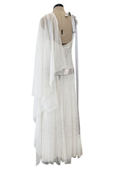 Stunning 2005 Chanel by Karl Lagerfeld White Sequin Detailed & Silk Tulle Dress w Ribbon Detail