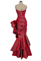 Exceptional Fall 1991 Emanuel Ungaro Haute Couture Runway Strapless Hand Draped Iridescent Silk Dress w Bow