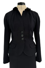 Pre-Fall 2011 Christian Dior by John Galliano Black Silk Suit w Back Flared Skirt & Gathered Detailed Jacket