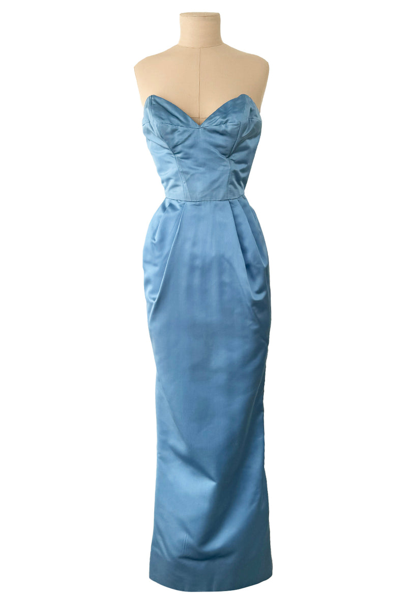 Outstanding 1960s Christian Dior by Marc Bohan Demi-Couture Sky Blue Silk Bombshell Dress