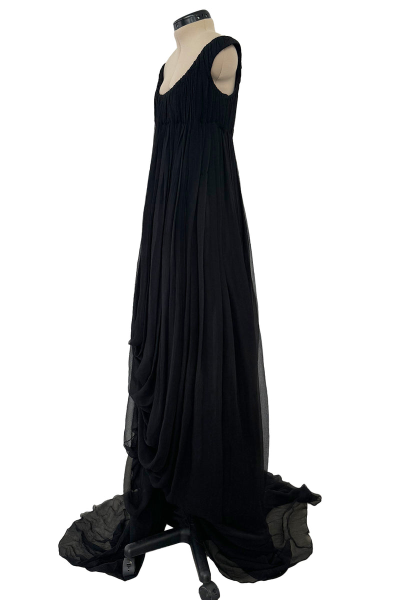 Extraordinary Fall 2008 Alexander McQueen 'The Girl Who Lived in the Tree' Black Silk Chiffon Trained Corset Dress