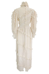Incredibly Rare Fall 1979 Chloe by Karl Lagerfeld Couture Runway Ivory Chiffon & Lace Dress w pearl Details