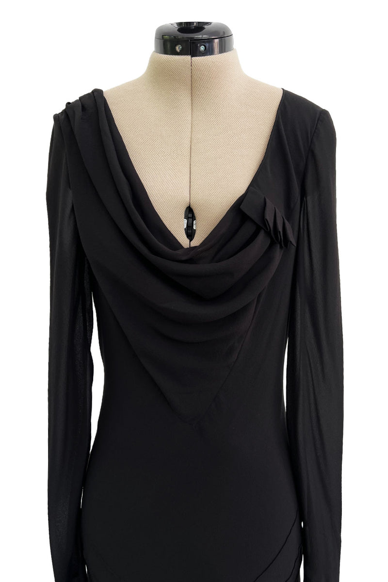 Fabulous Fall 2005 John Galliano Feather Light Bias Cut Black Silk Chiffon Dress w Seaming Detailing