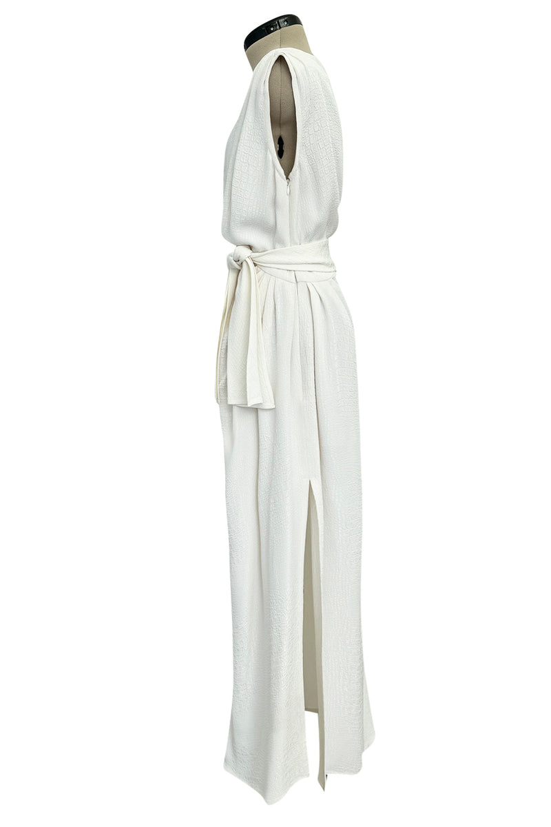 Yves Saint Laurent Spring 1993 minimalist White Dress w Raised Reptile Print