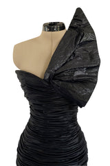 Dramatic 1987 Loris Azzaro Black Strapless Dress w Low Full Skirt & Shoulder Flare