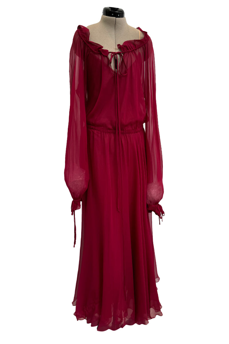 Gorgeous c1974 Halston Silk Chiffon Deep Red Dress w Inner Slip Dress Shrimpton Couture Gorgeous c1974 Halston Silk Chiffon Deep Red Dress w Inner Slip Dress Shrimpton Couture