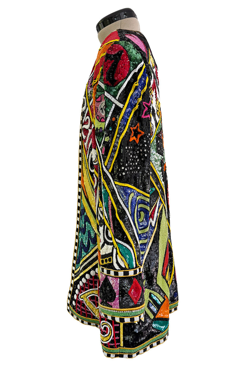 Incredible 1980s Bob Mackie Main Label Fully Sequin & Beaded Oversized Casino Themed Jacket