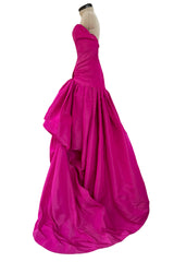 Spectacular Spring 2005 Oscar de la Renta Runway Look 53 Strapless Deep Pink Silk Dress w Full Skirts