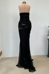 Versace Fall 2006 Black Silk & Sequin Plunge Dress - 14-14.5" W