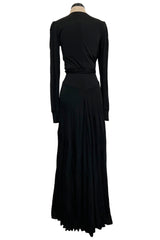 Incredibly Rare 1970s Holly’s Harp Bias Cut Black Jersey Dress w Crossed over Plunging Front