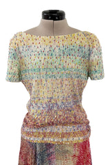 Outstanding Spring 2001 Oscar de la Renta Runway Look 38 Sequin Detailed Sweater & Silk Skirt Set