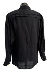 1980s Chanel by Karl Lagerfeld Oversized Black Linen Top w 14 x Four leaf Clover Buttons