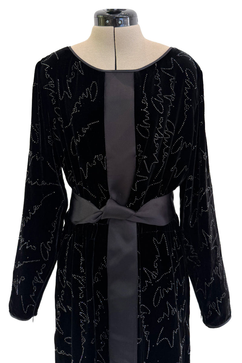 Exquisite Fall 2019 Giorgio Armani Runway Look 80 Velvet &Silk Ribbon Jumpsuit w Black Jet Beads