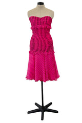 Well Documented Spring 1987 Valentino Original Strapless Pink & Black Silk Chiffon Dress