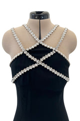 Incredible & Rare Fall 1995 Todd Oldham Runway Black Silk Creoe Dress w Large Crystal Detailing