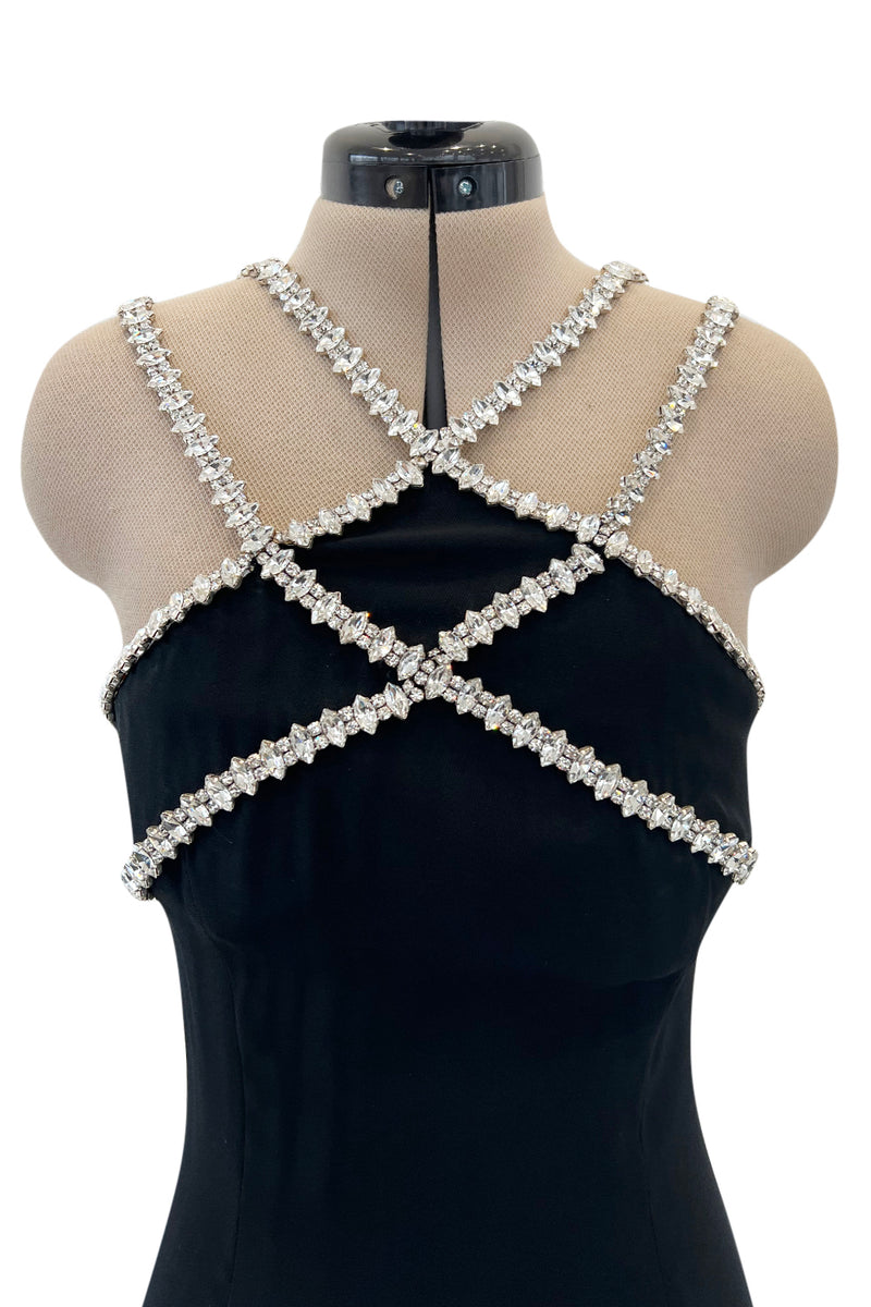 Incredible & Rare Fall 1995 Todd Oldham Runway Black Silk Creoe Dress w Large Crystal Detailing