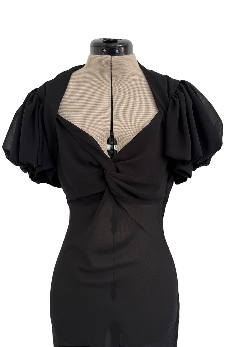 Gorgeous Spring 2006 Christian Dior by John Galliano Black Chiffon Bias Cut Dress w Capped Sleeve