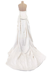 2010-2011 Alexander McQueen Strapless Ivory Silk Dress w Hand Embroidered Flowers & Train