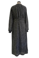 Amazing 1970s Kay Cosserat Hand Knit / Handmade Grey Angora Silk Mohair Caftan Dress w Belt