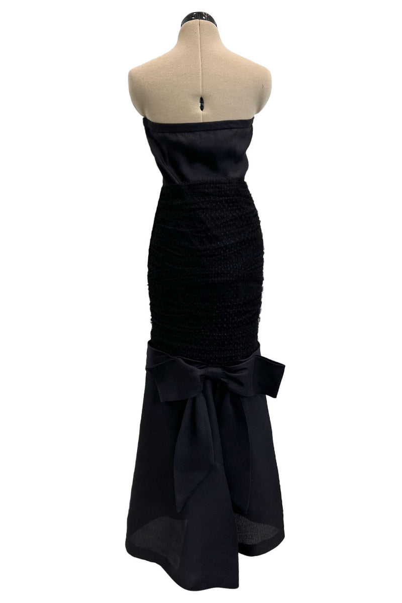 Stunning Spring 1987 Yves Saint Laurent Ad Campaign Silk & Gathered Black Net Strapless Dress