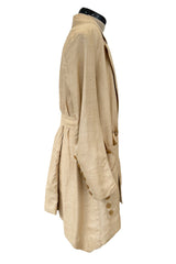 Incredible 1920s or Earlier Unlabeled Ultra Fine Natural Linen Jacket w Hand Carved Buttons