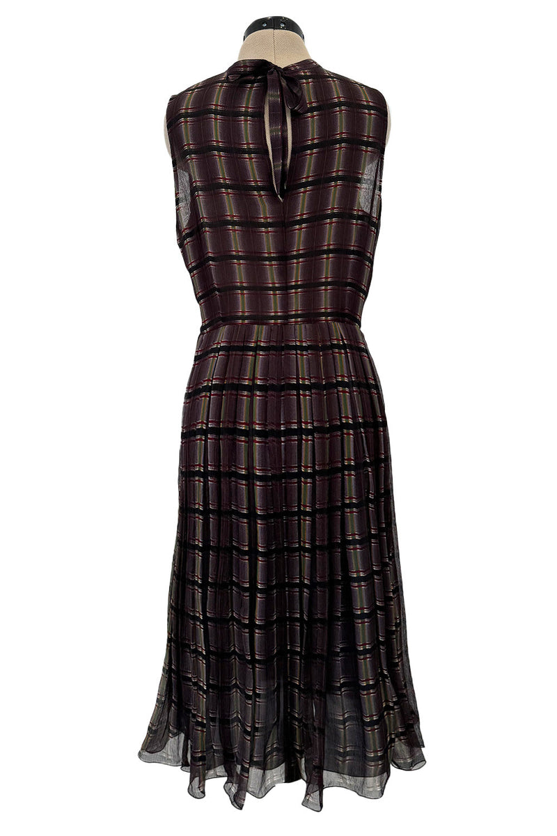 Prettiest Spring 2004 Prada Runway Look 31 Feather Light Grey & Green Silk Chiffon Plaid Dress