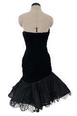 Documented Fall 1987 Emanuel Ungaro Runway Velvet & Lace Mini Dress w Peaked Bodice