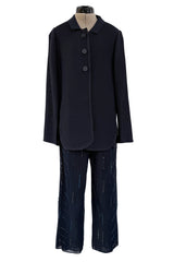 Ad Campaign Spring 2016 Giorgio Armani Runway Look 29 Three Piece Navy Top, Pant & Neckpiece Set