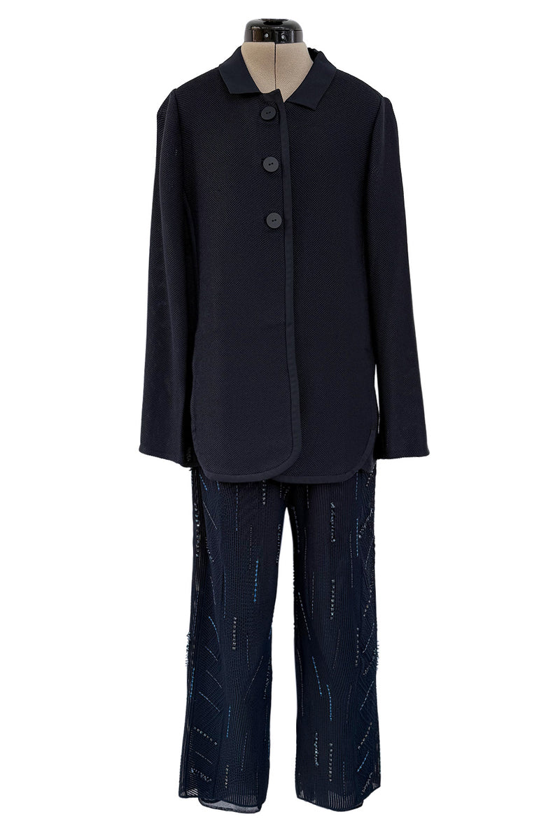 Ad Campaign Spring 2016 Giorgio Armani Runway Look 29 Three Piece Navy Top, Pant & Neckpiece Set
