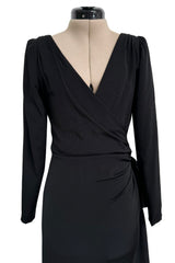 Exceptional Fall 1983 Yves Saint Laurent Haute Couture Runway Black Silk Wrap Dress w Bow Detail
