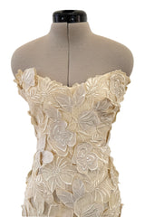 Dreamy Spring 1984 Emanuel Ungaro Haute Couture Runway Ivory Applique Lace & Silk Dress
