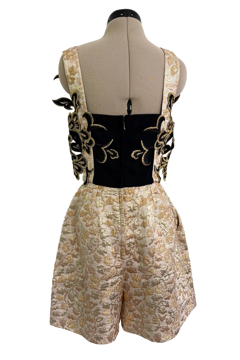 Outstanding Fall 2016 Dolce & Gabbana Metallic Gold Brocade Playsuit w 3D Magic Mirror & Embroidered & Sequin Details