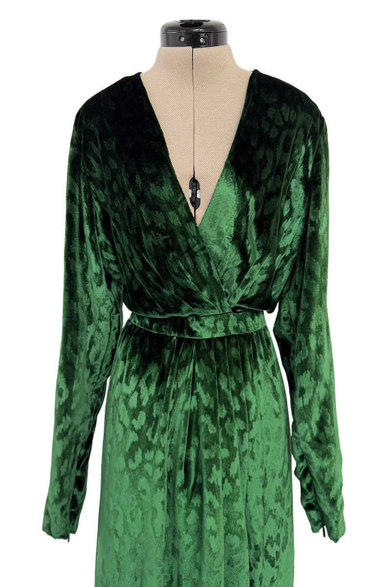 Beautiful Fall 2012 Gucci by Frida Giannini Runway Look 35 Deep Green Velvet Dress w Leopard Pattern