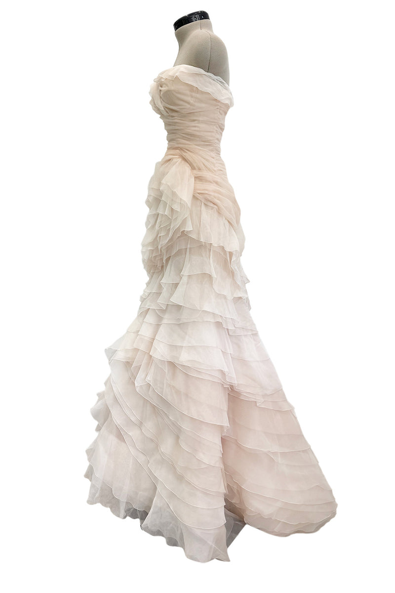 Divine Spring 2017 Carolina Herrera Palest Peach Ivory Silk Organza & Silk Net Strapless Ruffled Wedding Dress