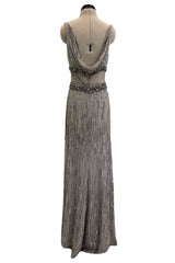 2010s Valentino by Pierpaolo Piccioli & Maria Grazia Chiuri Sequin & Rhinestone Embellished Deep Silver Silk Dress