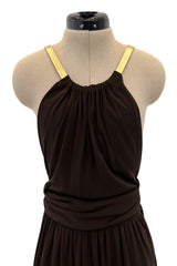 Well Documented Fall 1975 Yves Saint Laurent Brown Silk Jersey w Gold Strap Backless Dress