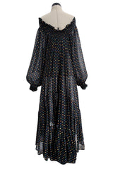 Spring 1978 Yves Saint Laurent Runway & Ad Campaign Off Shoulder Silk Chiffon Dot Dress