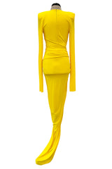 Gorgeous Spring 2020 Alexandre Vauthier Yellow Silk Jersey Dress w Plunge & High Front Slit