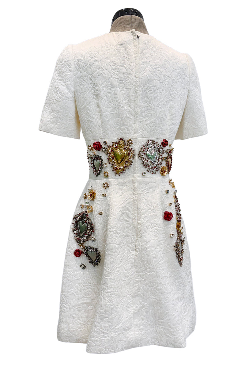 Spring 2015 Dolce & Gabbana Runway Look 48 Silk Brocade Mini Dress w Elaborate Front Embellishments