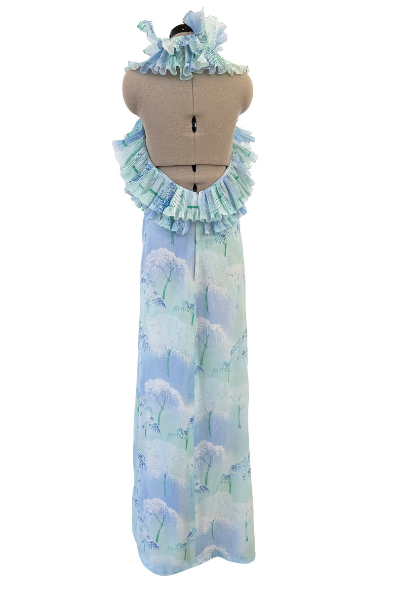 Dreamy Spring 1974 Lanvin by Jules-Francois Crahay Pale Blue Print Silk Chiffon Ruffle Dress
