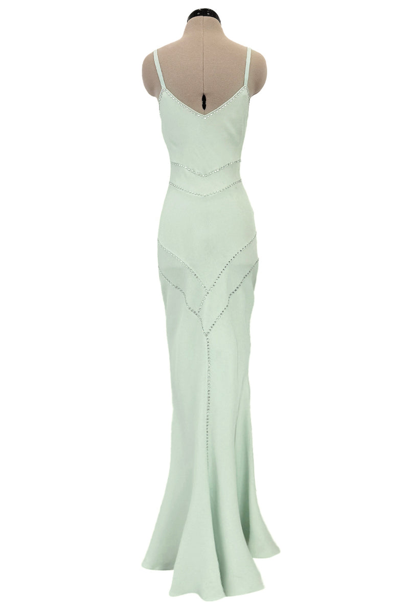 Fabulous Spring 2004 John Galliano Pale Mint Green Bias Cut Slip Dress w Rhinestone Detailing