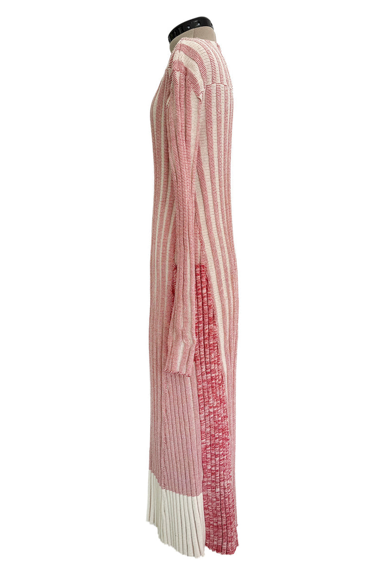 Iconic Spring 2017 Celine by  Pheobe Philo Pale Red-Pink & Ivory Knit Sweater Dress w Exaggerated Ribbing